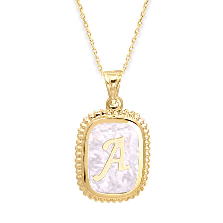 Beyaz Sedefli Altın Harf Kolye (A-Z &apos;ye) (KLY0378)