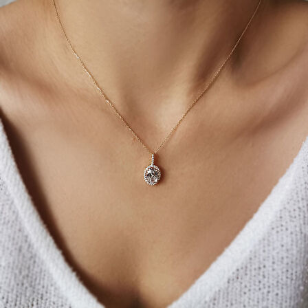 Altın Oval Taşlı Tektaş Kolye (KLY0392)
