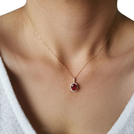 Zirkon Yakut Taşlı Altın Kolye (KLY0395)