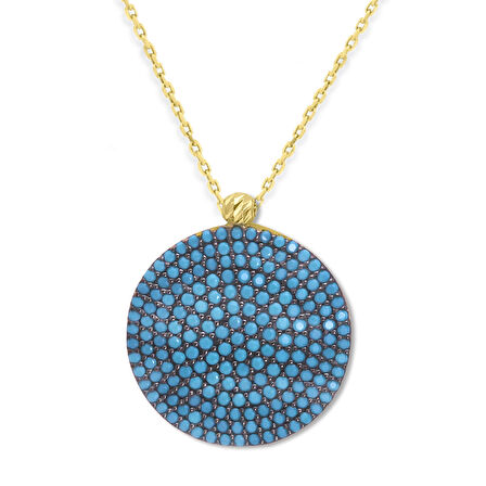 Altın Firuze Taşlı Spor Yuvarlak Kolye (KLY0405)