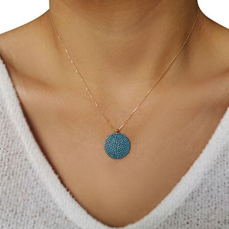 Altın Firuze Taşlı Spor Yuvarlak Kolye (KLY0405)