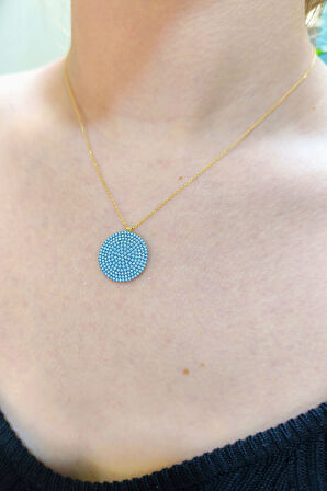 Altın Firuze Taşlı Spor Yuvarlak Kolye (KLY0405)