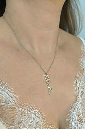 İmza İsim Dikey Yazılı Altın Kolye