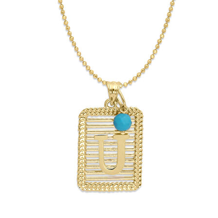 Tasarım Yeni Model Altın U Harfi Kolye (KLY0497)