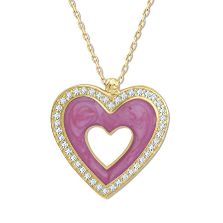 Altın Pembe Kalp Kolye (KLY0563)