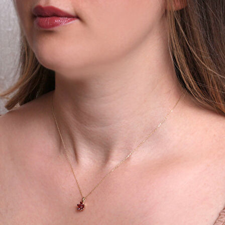 Kırmızı Taşlı Altın Lotus Çiçek Kolye (KLY0600)