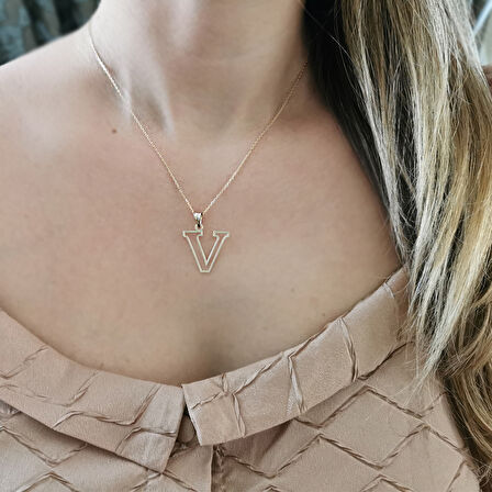 Altın Taşsız V Harfi Kolye (KLY0626)