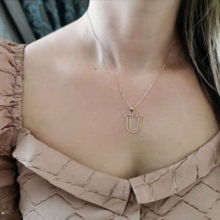 Altın Taşsız U Harfi Kolye (KLY0628)