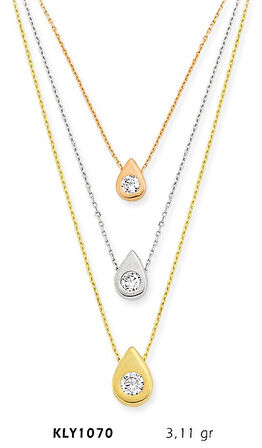 14 Ayar Altın Üçlü Tektaş Kolye KLY1070