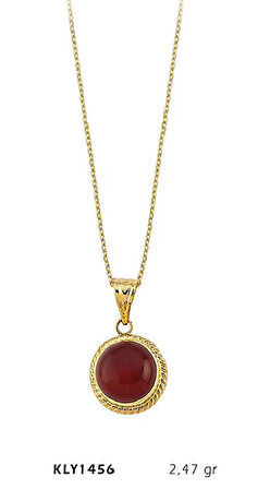 14 Ayar Altın Bordo Otantik Taşlı Kolye KLY1456