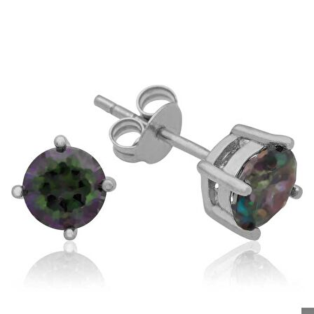 Gümüş 5 mm Mistik Topaz Çivili Küpe
