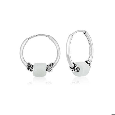 Gümüş Beyaz Taşlı Halka Küpe