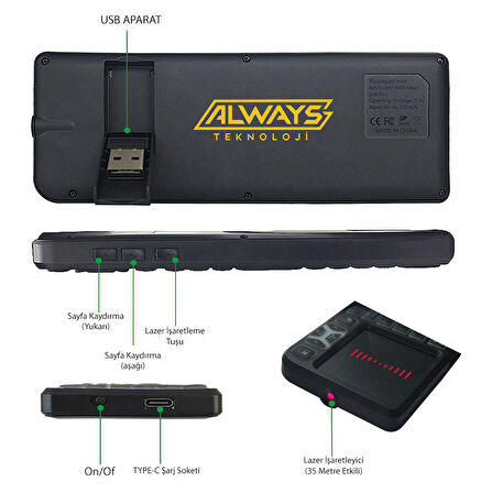 Yeni Tasarım Kablosuz Mini Akıllı Klavye Tv Televizyon PS4/PS5/XBOX/PROJEKSİYON Lazer İşaretleyici