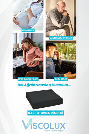 Kare Ortopedik Minder - Kare Oturma Minderi Tekerlekli Sandalye Ofis Araba Minderi Siyah
