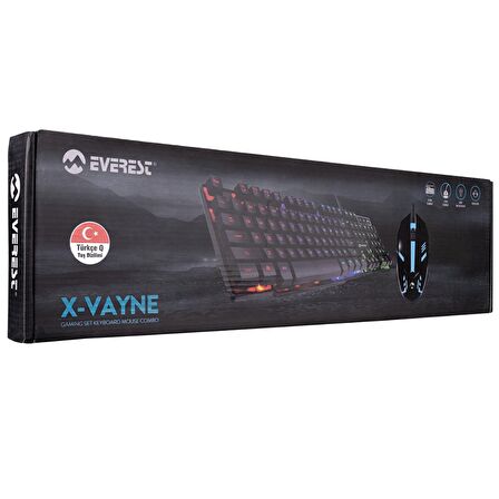 Everest KM-G77 X-VAYNE Siyah Usb Gökkuşağı Zemin Aydınlatmalı Gaming Oyuncu Klavye + Mouse Set