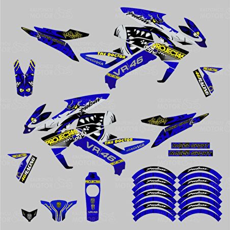 Bajaj Pulsar 200 NS VR46 Rossi Shark Sticker Set Mavi