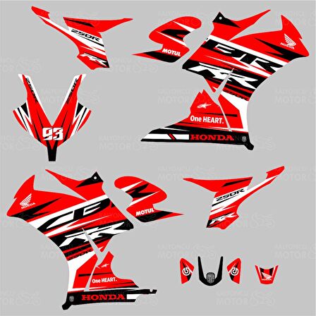 Honda CBR 250 R RR Lines Design Sticker Set Kırmızı-Siyah-Beyaz Yeni Kasa