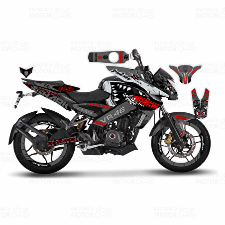 Bajaj Pulsar 200 NS Project 46 Rossi Shark Design Sticker Set Koyu Gri