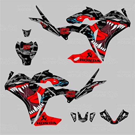 Honda CBR 125 R Asphalt Monster Design Siyah Sticker Set