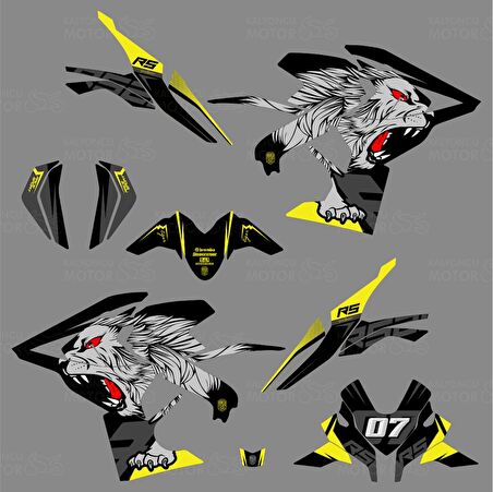 Bajaj Pulsar RS 200 Tiger Design Sticker Set Siyah Gri Sarı