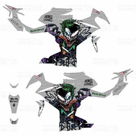 CF Moto 250 SR Joker & Venom Design Gri Sticker Set - Motor Kaplama