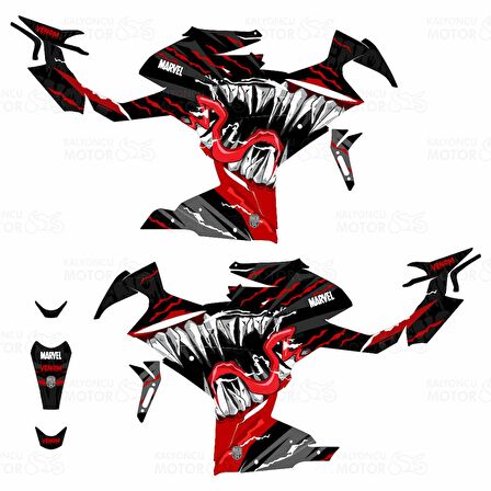 CF Moto 250 SR Venom Design Siyah Kırmızı Beyaz Sticker Set - Motor Kaplama