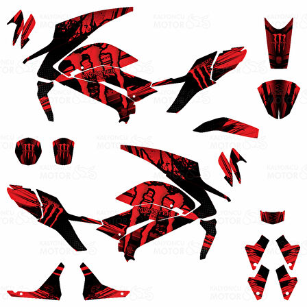 Bajaj Dominar Monster Energy Design Kırmızı - Siyah Renkli Sticker Set Kaplama