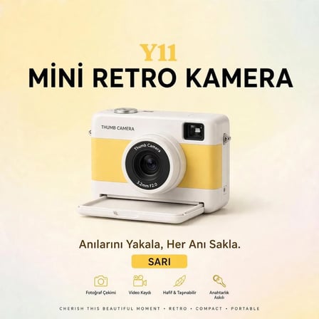Y1 THUMB MİNİ KAMERA-180 DERECE DÖNEN EKRANLI RETRO SELFIE KAMERASI