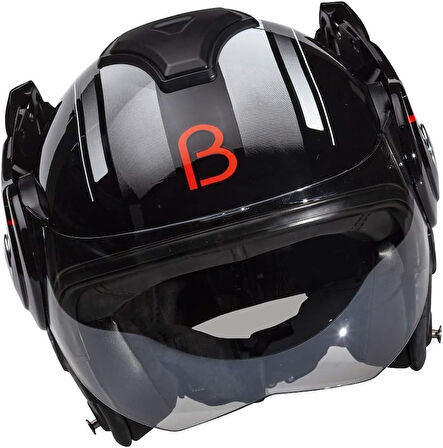 Beon B 702 Reverse Tam Açılır Kask Siyah Beyaz Kırmızı L