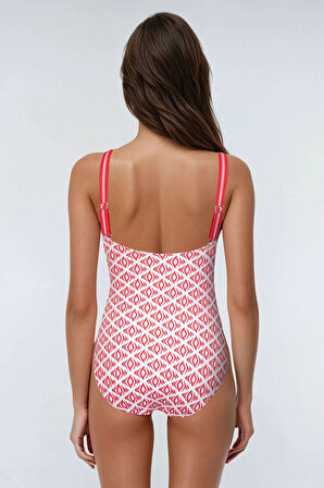 Kom Desenli  V Yaka Mayo Kırmızı