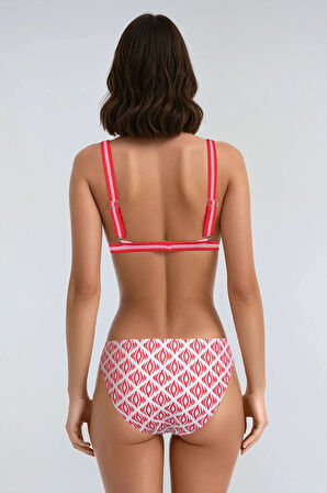 Kom Koma Desenli Üçgen Bikini Kırmızı