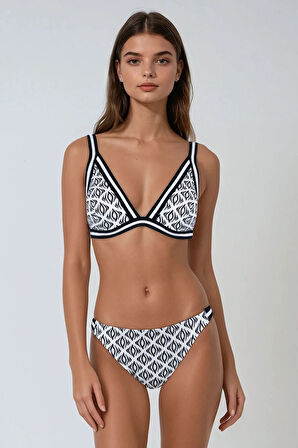 Kom Koma Desenli Üçgen Bikini Siyah