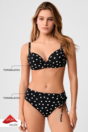 Kom Lampana Puan Desenli Destekli Bikini Takımı Siyah