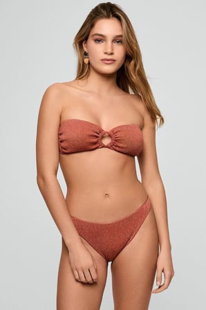 Kom Raigha Simli Kumaş Aksesuar Detay Bikini Takımı Taba