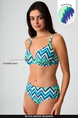 Kom Welle Desenli Toparlayıcı Bikini Takımı Turkuaz