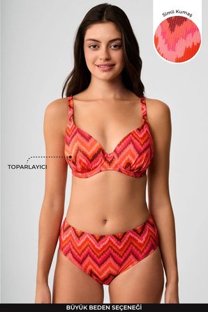 Kom Welle Desenli Toparlayıcı Bikini Takımı Turuncu
