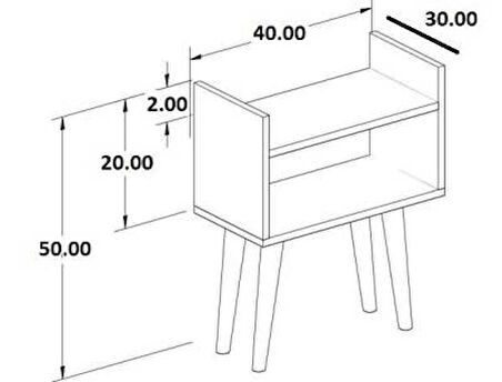 Lyon Tek Raflı Ahşap Ayaklı Başucu Komodin Beyaz