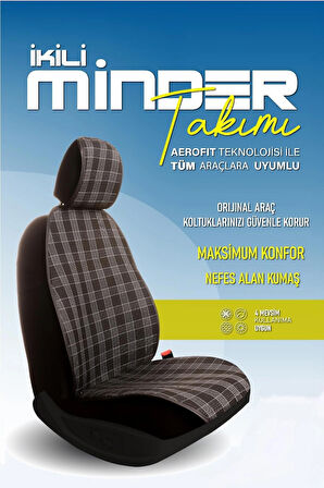 Volkswagen Passat B7 Highline Uyumlu Lüx Oto Koltuk Minderi Ön 2'li Set Ekose Desenli Siyah