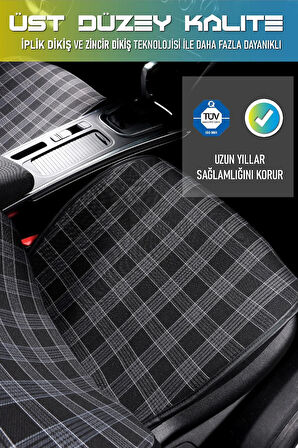 Volkswagen Transporter T4 Uyumlu Lüx Oto Koltuk Minderi Ön 2'li Set Ekose Desenli Siyah