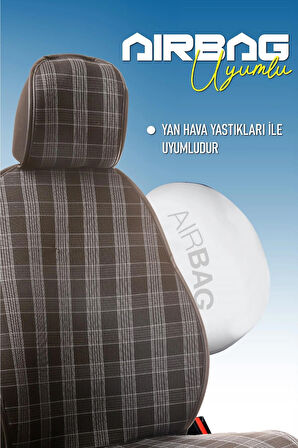 Citroen Jumper Uyumlu Lüx Oto Koltuk Minderi Ön 2'li Set Ekose Desenli Siyah