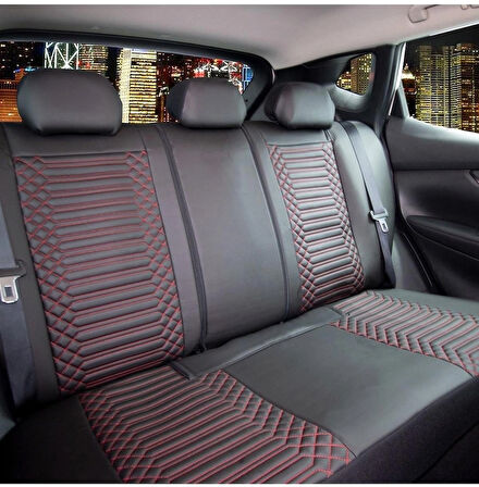 Renault Megane 2 Sedan 2002-2006 Uyumlu Lüx Deri Oto Koltuk Kılıfı Ön Arka Takım Giydirme Model SİYAH KIRMIZI