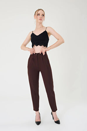 Kadın Kahverengi Dar Kesim Kumaş Pantolon