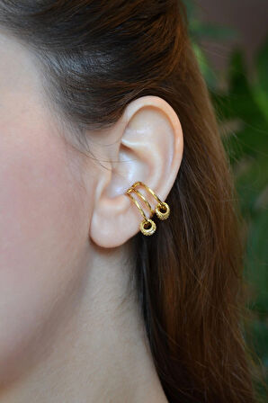 Zirkon Halka Charmlı Çoklu Earcuff Sıkıştırma Kıkırdak Küpesi