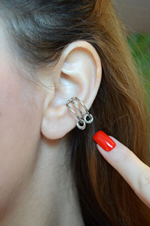Zirkon Halka Charmlı Çoklu Earcuff Sıkıştırma Kıkırdak Küpesi