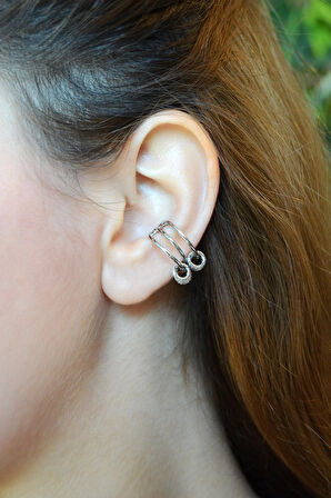 Zirkon Halka Charmlı Çoklu Earcuff Sıkıştırma Kıkırdak Küpesi