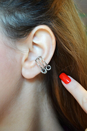 Zirkon Halka Charmlı Çoklu Earcuff Sıkıştırma Kıkırdak Küpesi