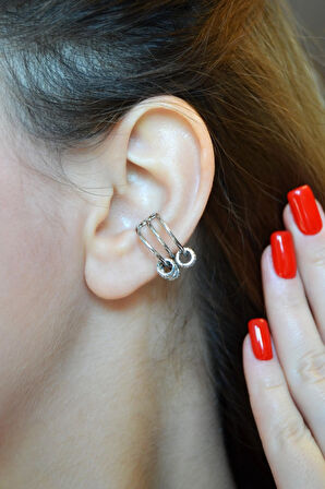 Zirkon Halka Charmlı Çoklu Earcuff Sıkıştırma Kıkırdak Küpesi