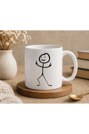 Komik Minimalist Seramik Kupa 300 ml | Çift Taraflı Baskı | Esprili Kahve Kupası