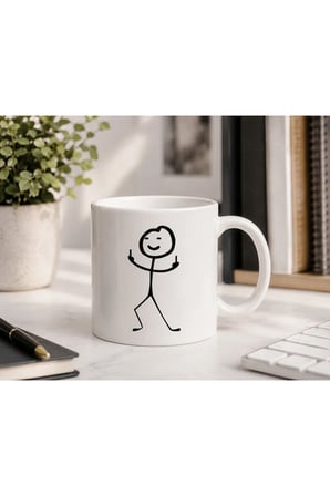Komik Minimalist Seramik Kupa 300 ml | Çift Taraflı Baskı | Esprili Kahve Kupası