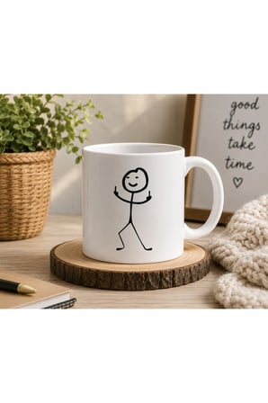 Komik Minimalist Seramik Kupa 300 ml | Çift Taraflı Baskı | Esprili Kahve Kupası